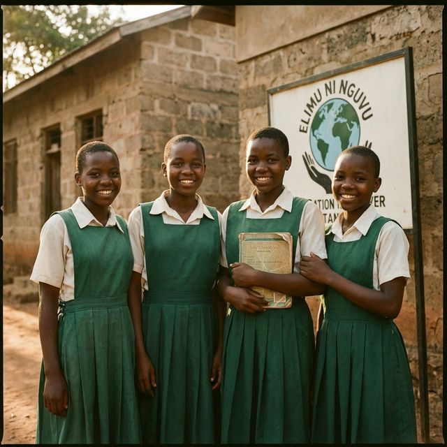 Happy African schoolgirls in Tanzania